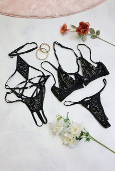 画像20: Keira Lise 2-pcs set｜ブラ＆タンガ2点セット（ワイヤーあり・ボンテージ・ブラック） | Obsessive 高級Sexyランジェリー【即日発送・サイズ交換NG・メール便対象】輸入下着・ランジェリー   (20)