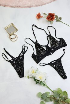 画像21: Keira Lise 2-pcs set｜ブラ＆タンガ2点セット（ワイヤーあり・ボンテージ・ブラック） | Obsessive 高級Sexyランジェリー【即日発送・サイズ交換NG・メール便対象】輸入下着・ランジェリー   (21)