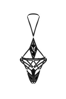 画像1: Keira Lise crotchess teddy | クロッチレステディ（ボンテージ・フェイクレザー・ブラック）  | Obsessive 高級Sexyランジェリー【即日発送・サイズ交換NG・メール便対象】輸入下着・ランジェリー    (1)