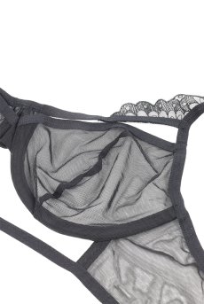 画像15: Premisis Black 3-pcs crotchless set｜ブラ＆チョーカー付きガーターベルト＆クロッチレスタンガ3点セット（ワイヤーあり・シースルー・ブラック） | Obsessive 高級Sexyランジェリー【即日発送・サイズ交換NG・メール便対象】輸入下着・ランジェリー   (15)