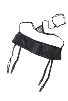画像24: Premisis Black 3-pcs crotchless set｜ブラ＆チョーカー付きガーターベルト＆クロッチレスタンガ3点セット（ワイヤーあり・シースルー・ブラック） | Obsessive 高級Sexyランジェリー【即日発送・サイズ交換NG・メール便対象】輸入下着・ランジェリー   (24)