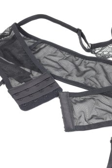 画像25: Premisis Black 3-pcs crotchless set｜ブラ＆チョーカー付きガーターベルト＆クロッチレスタンガ3点セット（ワイヤーあり・シースルー・ブラック） | Obsessive 高級Sexyランジェリー【即日発送・サイズ交換NG・メール便対象】輸入下着・ランジェリー   (25)