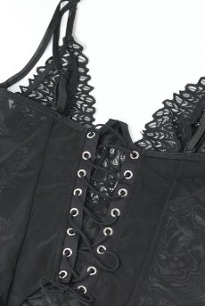 画像15: Donarella corset| ガーターベルト付きコルセット＆タンガ＆チョーカー3点セット（ワイヤーあり・レース・ブラック）   | 高級Sexyランジェリー Obsessive【即日発送・サイズ交換NG・メール便対象】輸入下着・ランジェリー   (15)