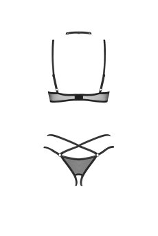 画像2: Donarella 3-pcs crotchless set｜ブラ＆クロッチレスタンガ＆チョーカー3点セット（ワイヤーあり・オープンバスト・レース・ダブルストラップ・ブラック） | Obsessive 高級Sexyランジェリー【即日発送・サイズ交換NG・メール便対象】輸入下着・ランジェリー   (2)