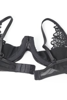 画像14: Donarella 3-pcs crotchless set｜ブラ＆クロッチレスタンガ＆チョーカー3点セット（ワイヤーあり・オープンバスト・レース・ダブルストラップ・ブラック） | Obsessive 高級Sexyランジェリー【即日発送・サイズ交換NG・メール便対象】輸入下着・ランジェリー   (14)
