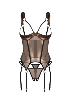 画像2: 先行予約 5％OFF｜Soranna corset & crotchless thong| ガーターベルト付きコルセット＆クロッチレスタンガ2点セット（ワイヤーあり・シースルー・ゴールド）   | 高級Sexyランジェリー Obsessive【サイズ交換NG・メール便対象】輸入下着・ランジェリー   (2)