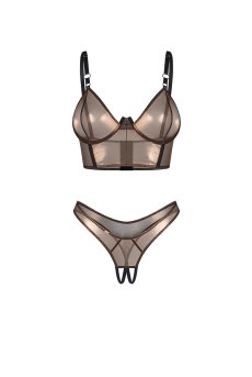 画像2: 先行予約 5％OFF｜Soranna top & crotchless thong｜ブラ＆クロッチレスタンガ2点セット（ワイヤーあり・オープンクロッチ・ブロンズゴールド） | Obsessive 高級Sexyランジェリー【サイズ交換NG・メール便対象】輸入下着・ランジェリー   (2)