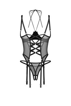 画像2: Dominna corset| ガーターベルト付きコルセット＆クロッチレスタンガ2点セット（ワイヤーあり・ボンテージ・フェイクレザー・ブラック）   | 高級Sexyランジェリー Obsessive【即日発送・サイズ交換NG・メール便対象】輸入下着・ランジェリー   (2)
