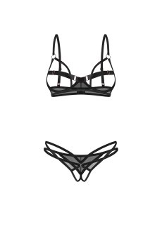 画像1: Euridia 2-pcs crotchless set｜ブラ＆クロッチレスタンガ2点セット（ワイヤーあり・ブラック） | Obsessive 高級Sexyランジェリー【即日発送・サイズ交換NG・メール便対象】輸入下着・ランジェリー   (1)