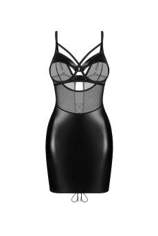 画像1: Dominna chemise  ｜ブラ付きスリップ＆Tバックショーツ（ワイヤー入り・ボンテージ・フェイクレザー・黒・ベビードール） | Obsessive 高級Sexyランジェリー【即日発送・サイズ交換NG・メール便対象】輸入下着・ランジェリー   (1)
