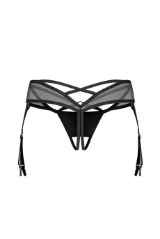 画像2: Dominna crotchless thong ｜ガーター付きクロッチレスTバックショーツ （オープンクロッチ・ボンテージ・フェイクレザー・穴あき・黒） | Obsessive 高級Sexyランジェリー【サイズ交換NG・メール便対象】輸入下着・ランジェリー   (2)