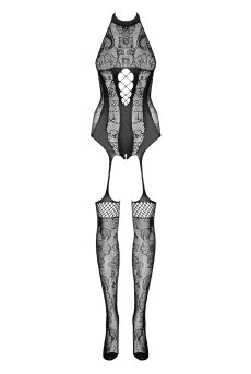 画像1: Bodystocking F240 black | 繊細なフラワー柄が美しいボディストッキング・オープンクロッチ・メッシュ・黒・網タイツ素材   | 高級Sexyランジェリー Obsessive【即日発送・サイズ交換NG・メール便対象】輸入下着・ランジェリー   (1)