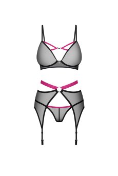 画像1: Novenes 3-pcs set｜ブラ＆ガーターベルト＆タンガ3点セット（ワイヤーあり・シースルー・ブラック） | Obsessive 高級Sexyランジェリー【即日発送・サイズ交換NG・メール便対象】輸入下着・ランジェリー   (1)