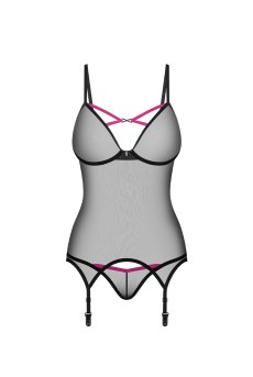 画像1: Novenes corset| ガーターベルト付きコルセット＆タンガ2点セット（ワイヤーあり・ブラック）   | 高級Sexyランジェリー Obsessive【即日発送・サイズ交換NG・メール便対象】輸入下着・ランジェリー   (1)