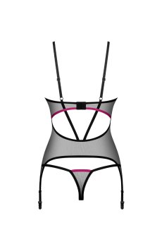 画像2: Novenes corset| ガーターベルト付きコルセット＆タンガ2点セット（ワイヤーあり・ブラック）   | 高級Sexyランジェリー Obsessive【即日発送・サイズ交換NG・メール便対象】輸入下着・ランジェリー   (2)