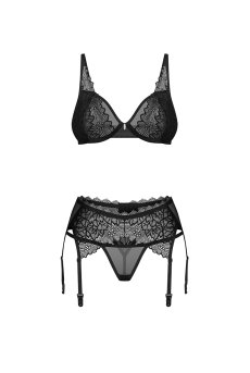 画像2: Deina More 3-pcs set｜ブラ＆タンガ＆ガータベルト3点セット（ワイヤーあり・シースルー・ブラック） | Obsessive 高級Sexyランジェリー【即日発送・サイズ交換NG・メール便対象】輸入下着・ランジェリー   (2)