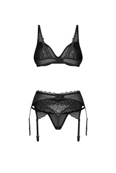 画像3: Deina More 3-pcs set｜ブラ＆タンガ＆ガータベルト3点セット（ワイヤーあり・シースルー・ブラック） | Obsessive 高級Sexyランジェリー【即日発送・サイズ交換NG・メール便対象】輸入下着・ランジェリー   (3)