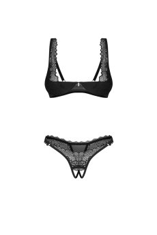 画像2: Deina More 2-pcs crotchless set｜トップレスブラ＆クロッチレスタンガ2点セット（ワイヤーあり・オープンクロッチ・ブラック） | Obsessive 高級Sexyランジェリー【即日発送・サイズ交換NG・メール便対象】輸入下着・ランジェリー   (2)