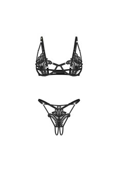 画像2: 先行予約 5％OFF｜Luise Sublim 2-pcs  set｜ブラ＆クロッチレスタンガ2点セット（ワイヤーあり・オープンクロッチ・ブラック） | Obsessive 高級Sexyランジェリー【サイズ交換NG・メール便対象】輸入下着・ランジェリー   (2)