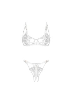 画像4: 先行予約 5％OFF｜Luise Sublim 2-pcs  set｜ブラ＆クロッチレスタンガ2点セット（ワイヤーあり・オープンクロッチ・ホワイト） | Obsessive 高級Sexyランジェリー【サイズ交換NG・メール便対象】輸入下着・ランジェリー   (4)