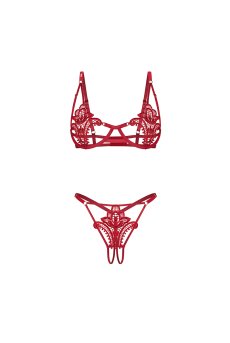 画像2: 先行予約 5％OFF｜Luise Sublim 2-pcs  set｜ブラ＆クロッチレスタンガ2点セット（ワイヤーあり・オープンクロッチ・レッド） | Obsessive 高級Sexyランジェリー【サイズ交換NG・メール便対象】輸入下着・ランジェリー   (2)