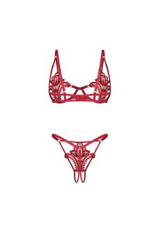 画像3: 先行予約 5％OFF｜Luise Sublim 2-pcs  set｜ブラ＆クロッチレスタンガ2点セット（ワイヤーあり・オープンクロッチ・レッド） | Obsessive 高級Sexyランジェリー【サイズ交換NG・メール便対象】輸入下着・ランジェリー   (3)