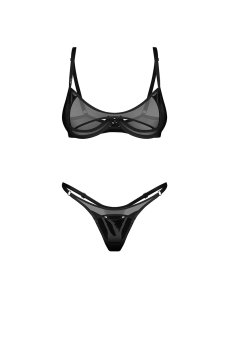 画像1: Rolleya 2-pcs set｜ブラ＆タンガ2点セット（ワイヤーあり・ボンテージ・ブラック） | Obsessive 高級Sexyランジェリー【即日発送・サイズ交換NG・メール便対象】輸入下着・ランジェリー   (1)