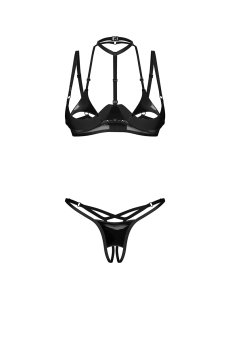 画像1: Rolleya 2-pcs crotchless set｜ブラ＆クロッチレスタンガ2点セット（ワイヤーあり・オープンクロッチ・ボンテージ・ブラック） | Obsessive 高級Sexyランジェリー【即日発送・サイズ交換NG・メール便対象】輸入下着・ランジェリー   (1)
