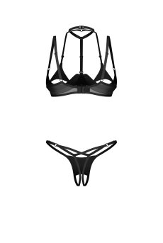 画像2: Rolleya 2-pcs crotchless set｜ブラ＆クロッチレスタンガ2点セット（ワイヤーあり・オープンクロッチ・ボンテージ・ブラック） | Obsessive 高級Sexyランジェリー【即日発送・サイズ交換NG・メール便対象】輸入下着・ランジェリー   (2)