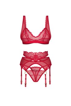 画像1: Cupide-Desir-3-pcs-set｜ブラ＆ガーターベルト＆Tバック3点セット（ワイヤーなし・レース・シースルー・レッド） | Obsessive 高級Sexyランジェリー【即日発送・サイズ交換NG・メール便対象】輸入下着・ランジェリー   (1)