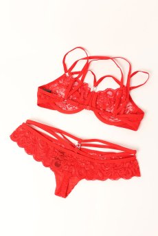 画像10: 860 set 3 red | Wストラップの一枚レースブラ＆Tバックセット・ノンパテッドブラ・ストラッピー・ストレッチレース・ローズ柄・朱レッド   | 高級Sexyランジェリー Obsessive【即日発送・サイズ交換NG・メール便対象】輸入下着・ランジェリー   (10)