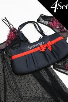 画像3: 数量限定｜PERFECT-Xmas-set-B｜X'masコフレ｜手提げバッグ＆華やぎランジェリーセット｜ベビードール＆ショーツ2種類入り｜ブラック・ローズ刺繍｜ Sawren サブレン【即日発送】輸入下着・高級ランジェリー(再入荷なし) (3)