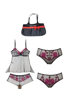 画像3: 数量限定｜PERFECT-Xmas-set-N｜X'masコフレ｜手提げバッグ＆華やぎランジェリーセット｜キャミソール＆ショーツ3種類入り｜ブラック・ローズ刺繍｜ Sawren サブレン【即日発送】輸入下着・高級ランジェリー(再入荷なし) (3)