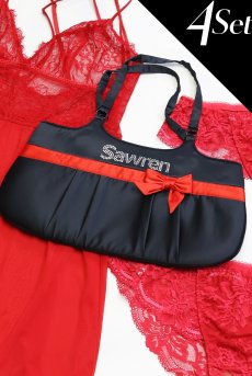 画像3: 数量限定｜SCANDAL-Xmas-set-B｜X'masコフレ｜手提げバッグ＆華やぎランジェリーセット｜ベビードール＆ショーツ2種類入り｜レッド・赤｜Sawrenサブレン輸入下着・高級ランジェリー（再入荷なし） (3)