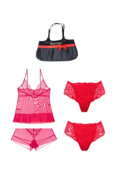 画像4: 数量限定｜SCANDAL-Xmas-set-N｜X'masコフレ｜手提げバッグ＆華やぎランジェリーセット｜キャミソール＆ショーツ3種類入り｜レッド・赤｜Sawrenサブレン輸入下着・高級ランジェリー（再入荷なし） (4)