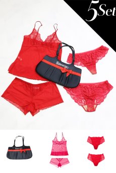 画像1: 数量限定｜SCANDAL-Xmas-set-N｜X'masコフレ｜手提げバッグ＆華やぎランジェリーセット｜キャミソール＆ショーツ3種類入り｜レッド・赤｜Sawrenサブレン輸入下着・高級ランジェリー（再入荷なし） (1)