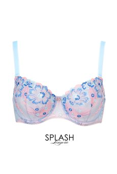 画像1: BLOOM soft  | 一枚レース・パッドなし・ワイヤーブラ・3/4カップ・ピンク×ブルー | Sawren サブレン【即日発送・サイズ交換OK】※メール便対象商品※輸入下着・高級ランジェリー  (1)