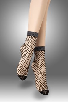 画像1: ALBA RETE Socks nero silver  | ショートストッキング・網・ラメ・ブラック×シルバー | Veneziana ベネチアナ【即日発送・サイズ交換NG】※2足までメール便対象※  (1)