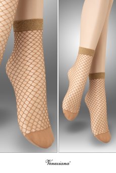 画像2: ALBA RETE Socks beige oro  | ショートストッキング・網・ラメ・ベージュ×ゴールド | Veneziana ベネチアナ【即日発送・サイズ交換NG】※2足までメール便対象※  (2)