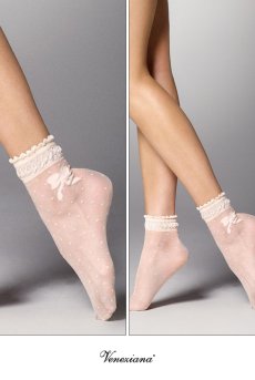 画像2: ALICE Socks bianco  | ショートストッキング・ドット柄・リボン・ホワイト | Veneziana ベネチアナ【即日発送・サイズ交換NG】※2足までメール便対象※  (2)