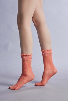 画像1: ALICE Socks coral  | ショートストッキング・ドット柄・リボン・コーラル | Veneziana ベネチアナ【即日発送・サイズ交換NG】※2足までメール便対象※  (1)