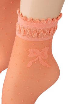 画像3: ALICE Socks coral  | ショートストッキング・ドット柄・リボン・コーラル | Veneziana ベネチアナ【即日発送・サイズ交換NG】※2足までメール便対象※  (3)