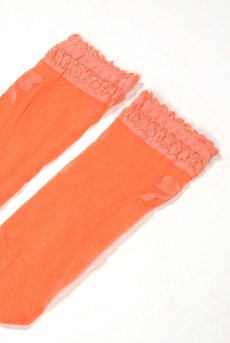 画像7: ALICE Socks coral  | ショートストッキング・ドット柄・リボン・コーラル | Veneziana ベネチアナ【即日発送・サイズ交換NG】※2足までメール便対象※  (7)