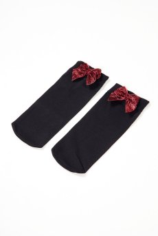 画像6: FIOCCO Socks nero rosso  | ショートストッキング・無地・リボン・ブラック×レッド | Veneziana ベネチアナ【即日発送・サイズ交換NG】※2足までメール便対象※  (6)