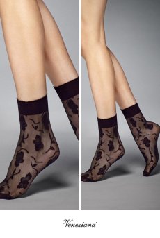 画像2: FIORE Socks nero  | ショートストッキング・花柄・ブラック | Veneziana ベネチアナ【即日発送・サイズ交換NG】※2足までメール便対象※  (2)