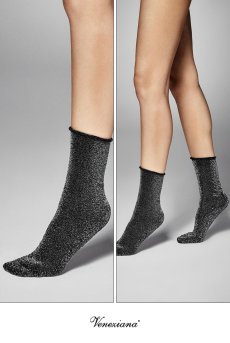 画像2: FLAVIA Socks nero argento  | ショートストッキング・ラメ・ブラック×シルバー | Veneziana ベネチアナ【即日発送・サイズ交換NG】※2足までメール便対象※  (2)