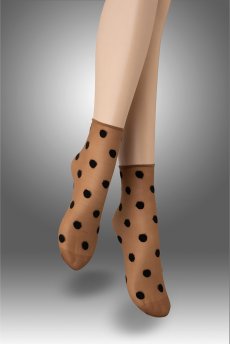 画像1: KYLIE Socks daino  | ショートストッキング・ドット柄・ブラウン×ブラック | Veneziana ベネチアナ【即日発送・サイズ交換NG】※2足までメール便対象※  (1)