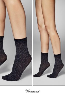 画像2: LEOPARDO Socks grey  | ショートストッキング・レオパード柄・グレー×ブラック | Veneziana ベネチアナ【即日発送・サイズ交換NG】※2足までメール便対象※  (2)