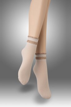 画像1: LISETTA Socks nude  | ショートストッキング・チェック柄・フリル・ベージュ×ホワイト | Veneziana ベネチアナ【即日発送・サイズ交換NG】※2足までメール便対象※  (1)