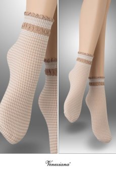 画像2: LISETTA Socks nude  | ショートストッキング・チェック柄・フリル・ベージュ×ホワイト | Veneziana ベネチアナ【即日発送・サイズ交換NG】※2足までメール便対象※  (2)